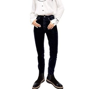 Free People Velveteen High Waist Button Fly Skinny Pants in Black - Retail $98